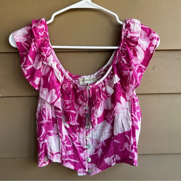 Cynthia Rowley Floral Crop Top - Size M - Floral Spring Summer Feminine - Picture 1 of 4